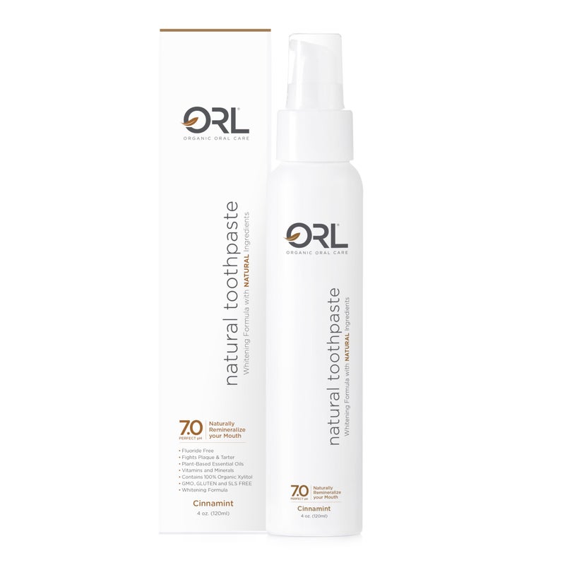 ORL Fluoride-Free, Natural Hydroxyapatite Toothpaste with Organic Xylitol. Helps Strengthen Teeth, Prevent Cavities, Non-Toxic Ingredients. Natural Cinnamint Flavor 4 oz. Made is USA - Image 1